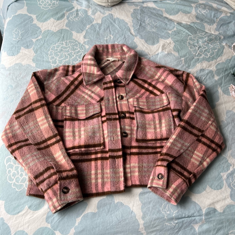 PacSun plaid fleece cropped shacket